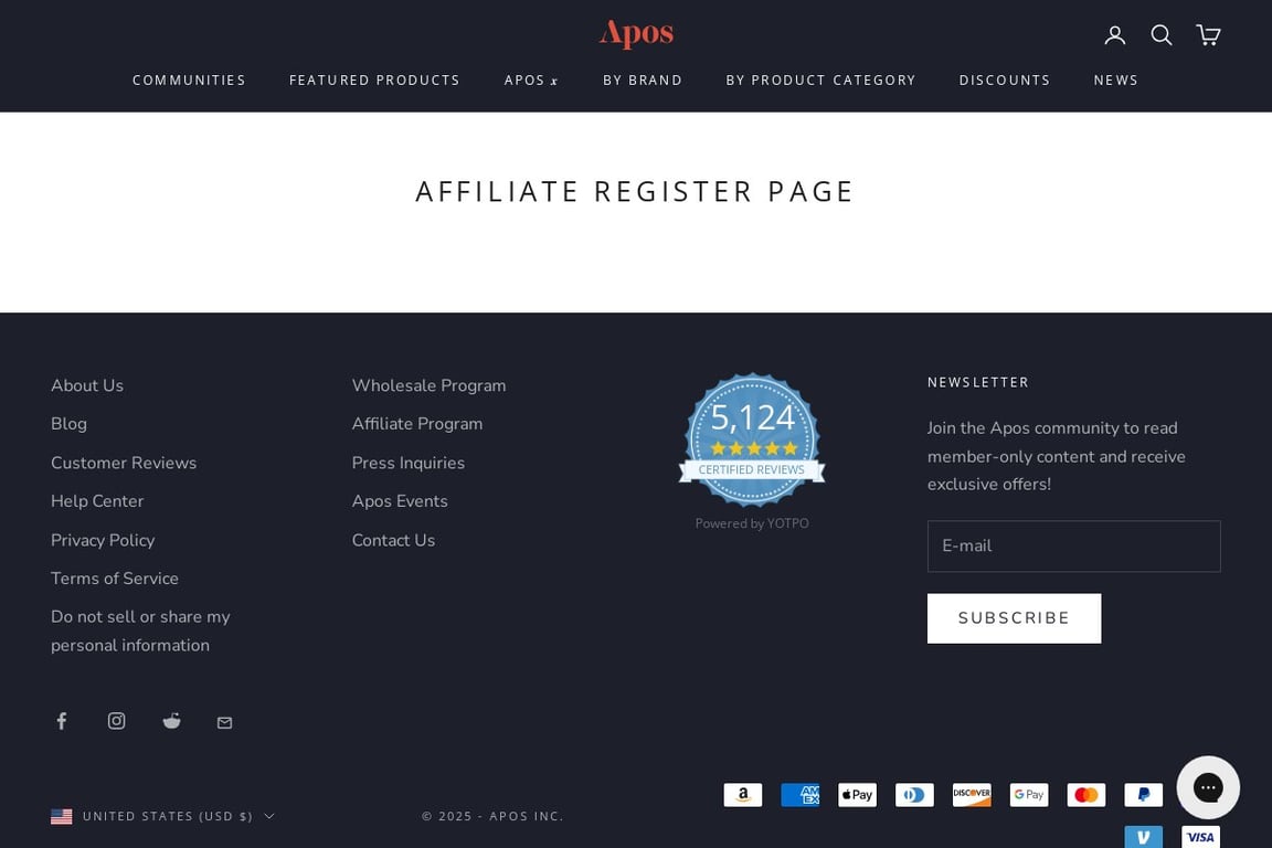 Apos Audio affiliate program signup page