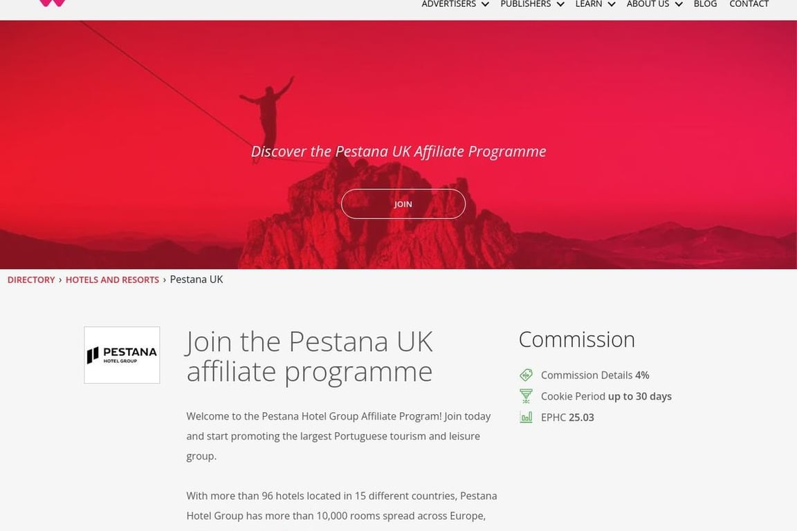 Pestana US affiliate program signup page