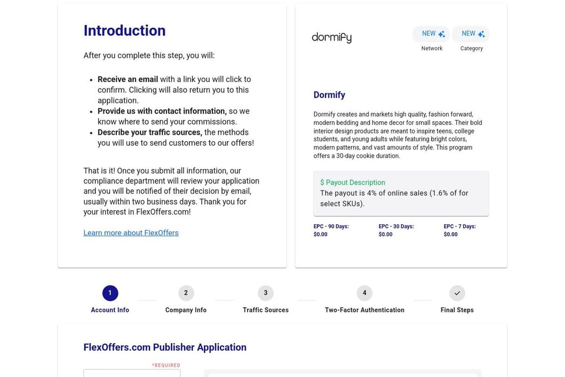 Dormify affiliate program signup page