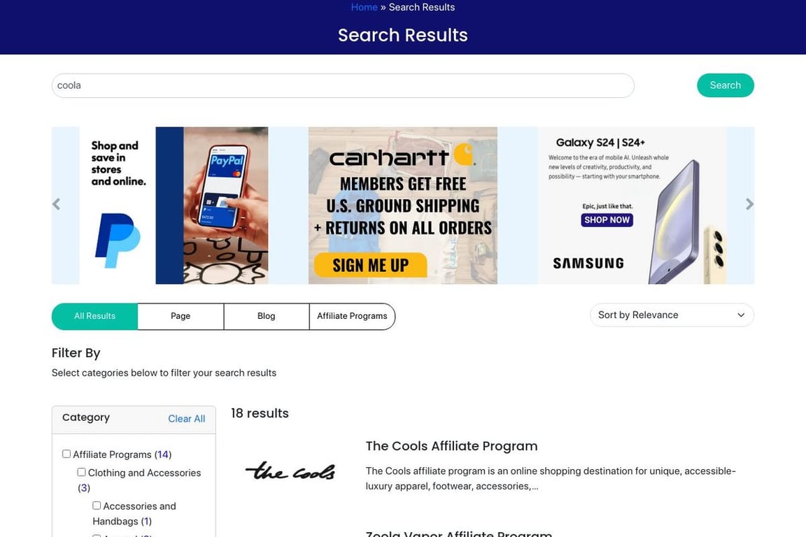 Coola affiliate program signup page