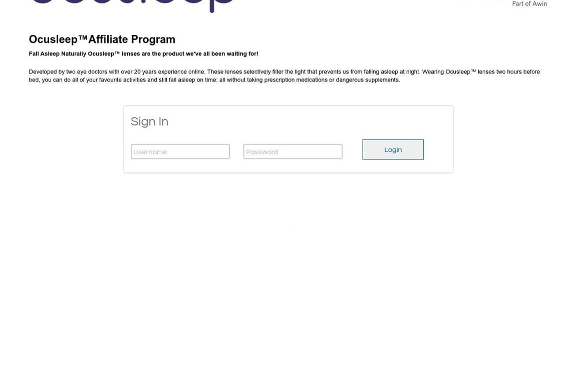 Ocusleep affiliate program signup page