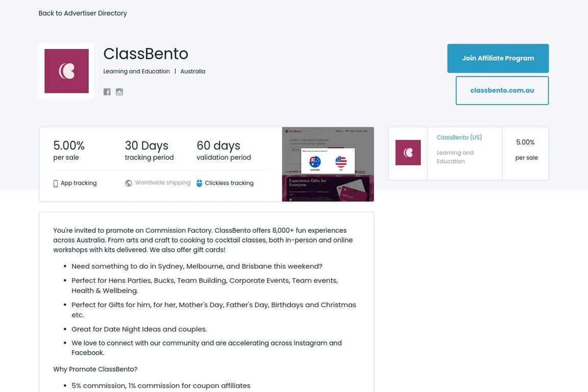 Class Bento affiliate program signup page