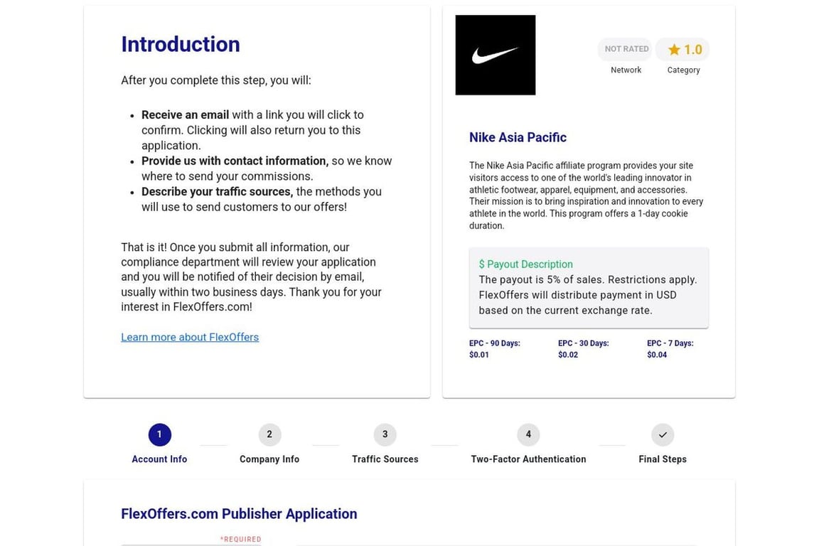 Nike Asia Pacific affiliate program signup page