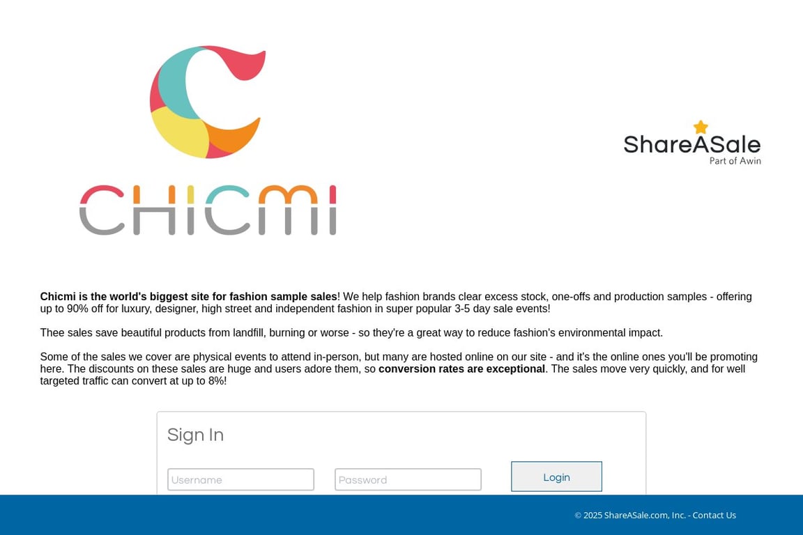 Chicmi affiliate program signup page