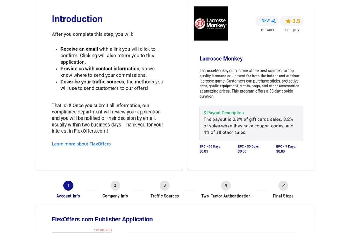 Lacrosse Monkey affiliate program signup page