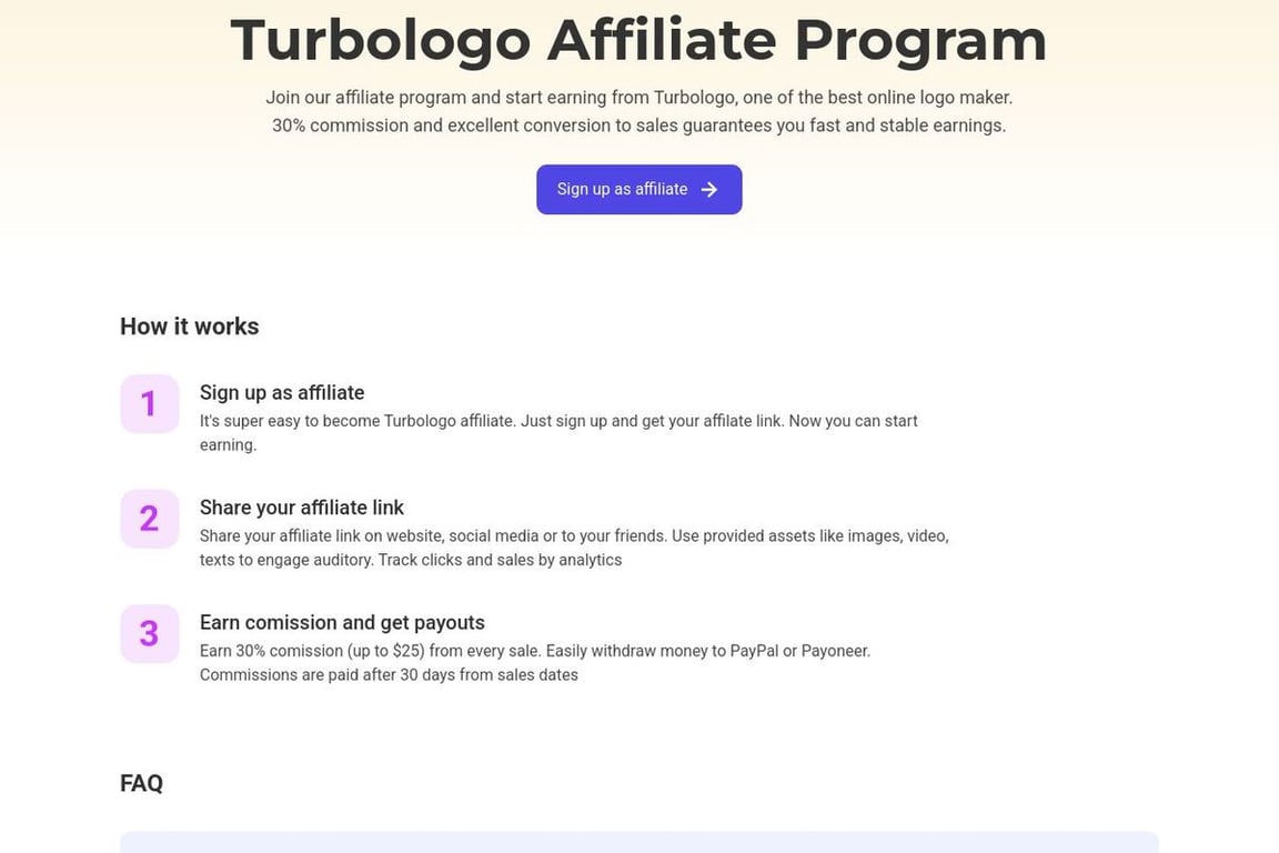 Turbologo affiliate program signup page