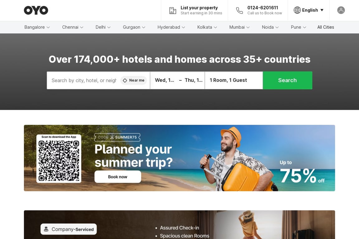 OYO Rooms homepage