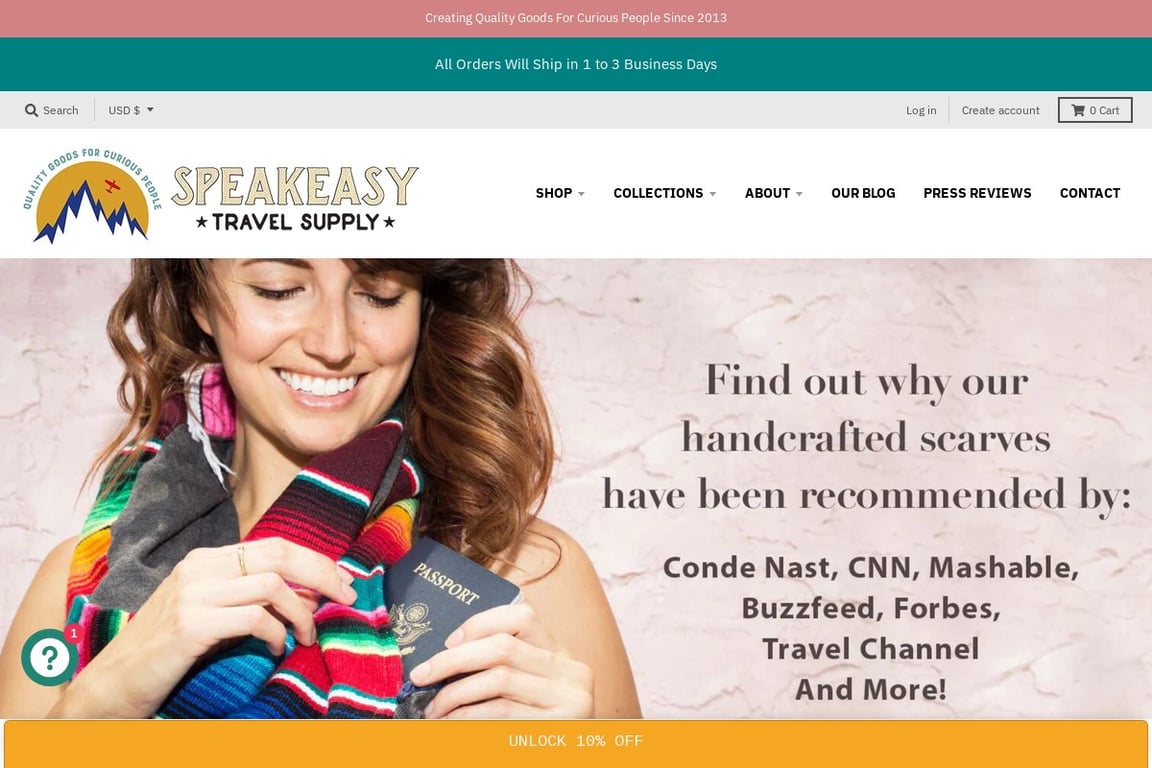 Speakeasy Travel Supply homepage