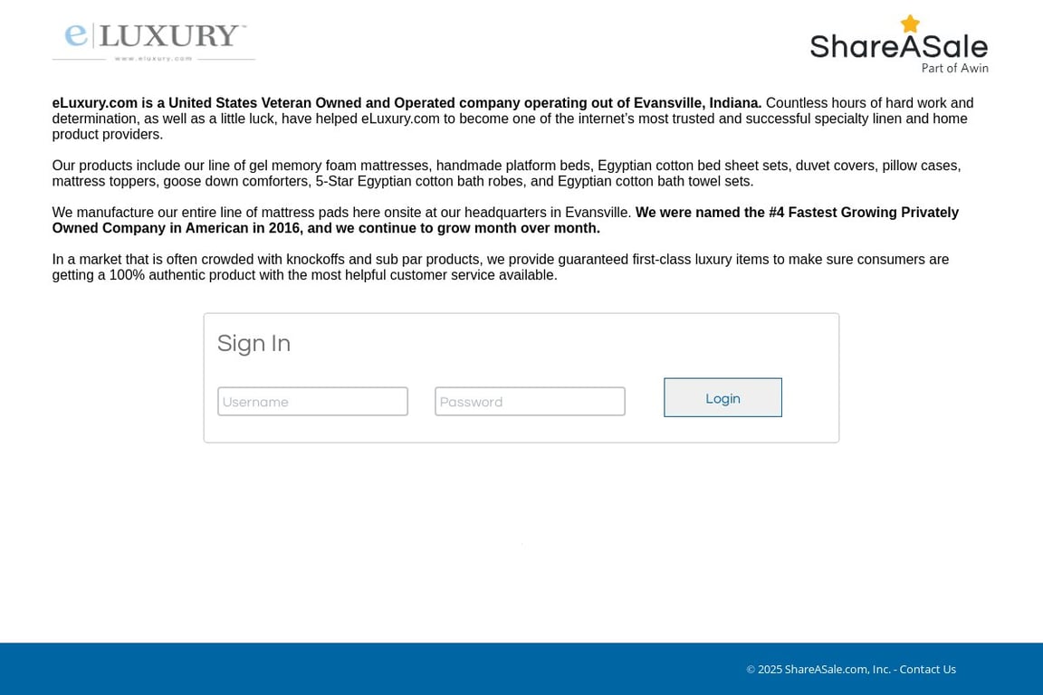 ELuxury affiliate program signup page