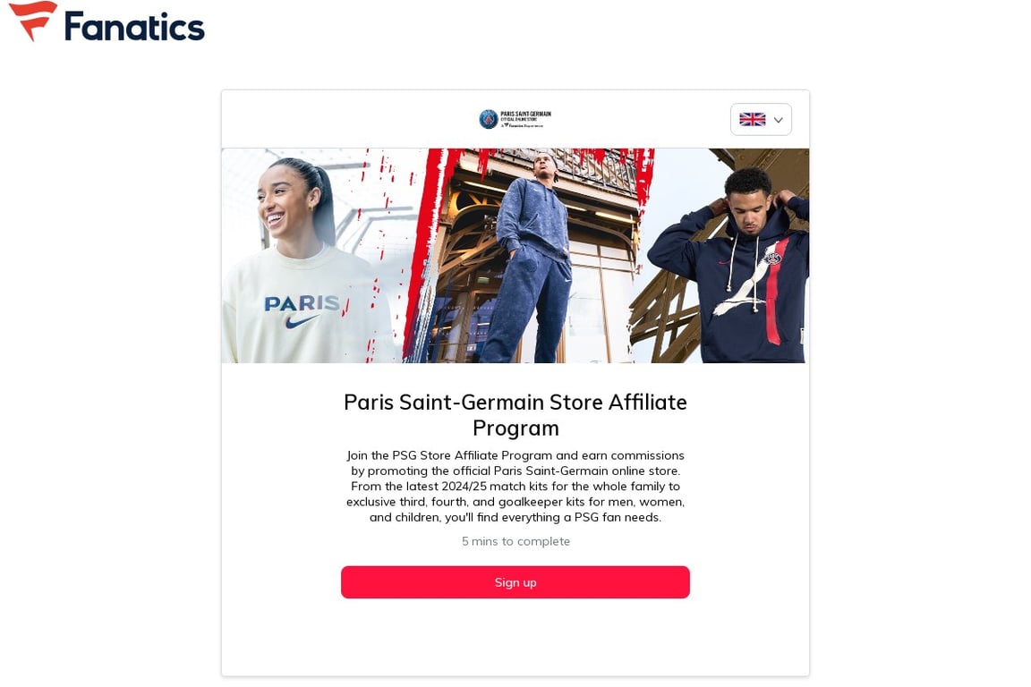 Paris Saint-Germain Store US affiliate program signup page