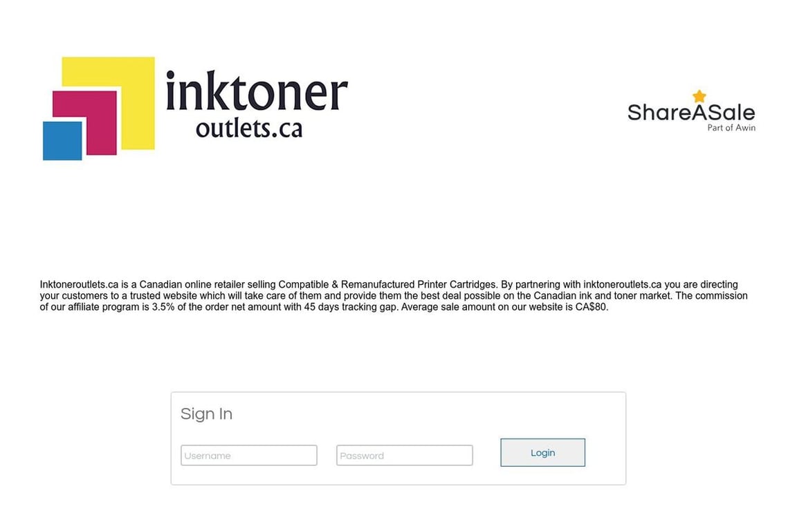 Inktoneroutlets affiliate program signup page