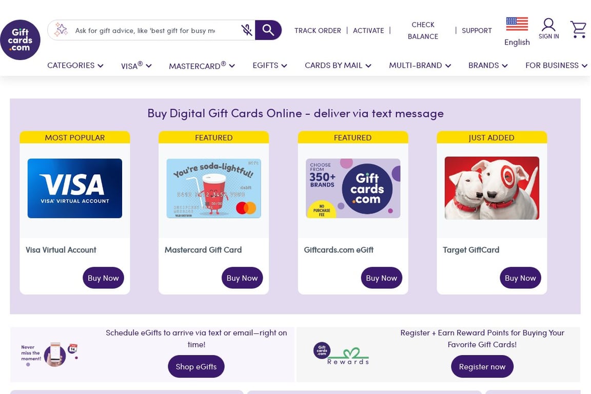 Gift Card Mall homepage