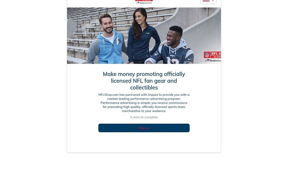 NFL Shop EU affiliate program signup page