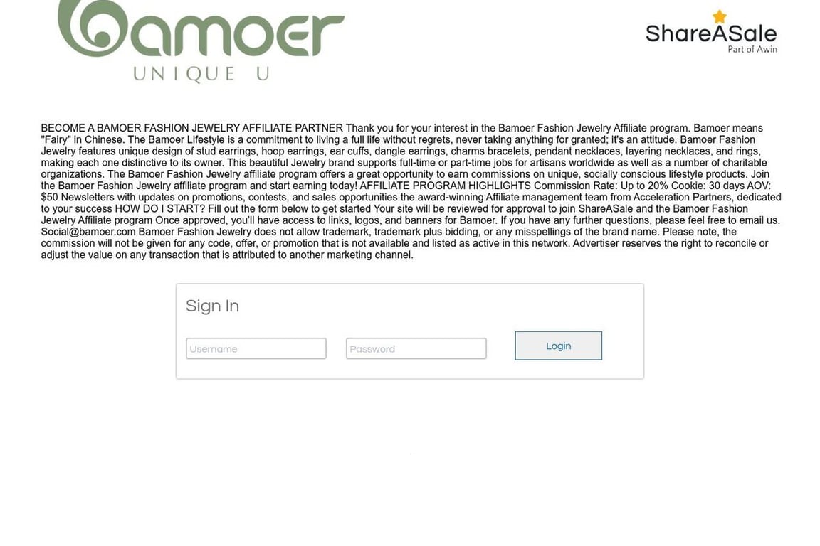 Bamoer affiliate program signup page