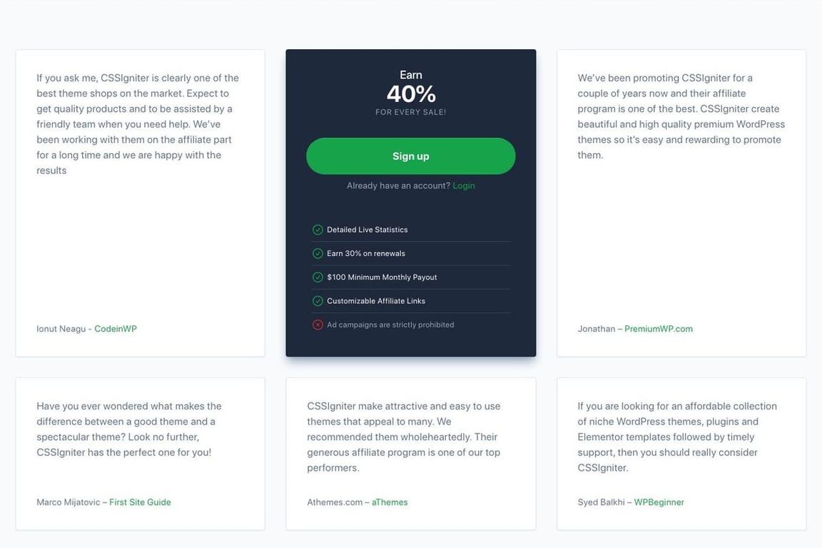 CSSIgniter affiliate program signup page