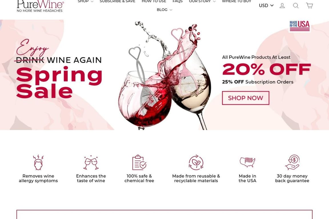 PureWine homepage