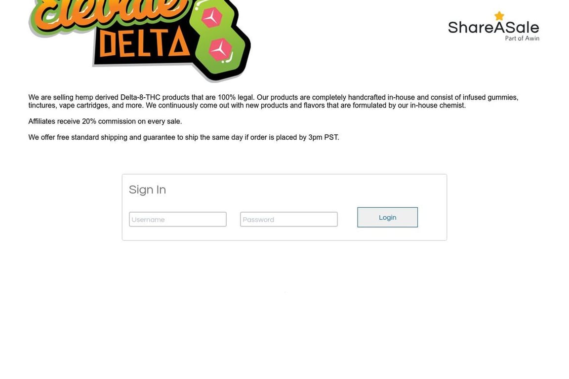 Elevate Delta 8 affiliate program signup page