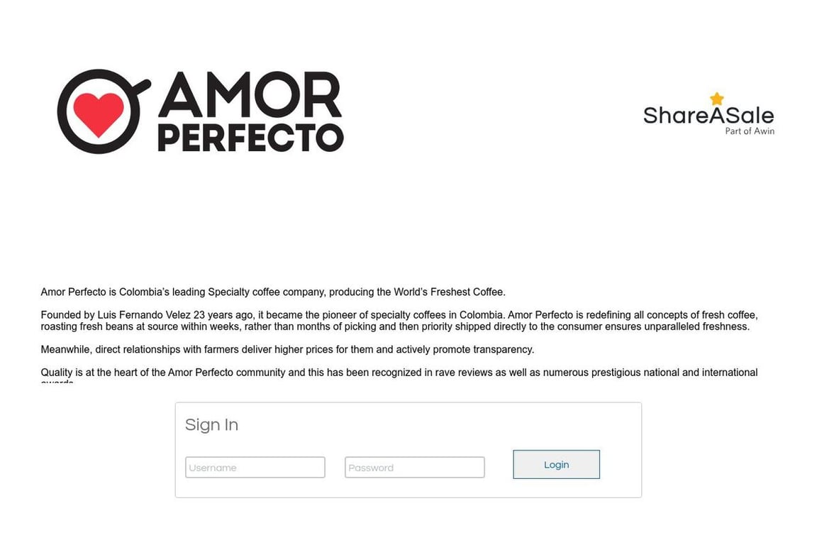 Amor Perfecto affiliate program signup page