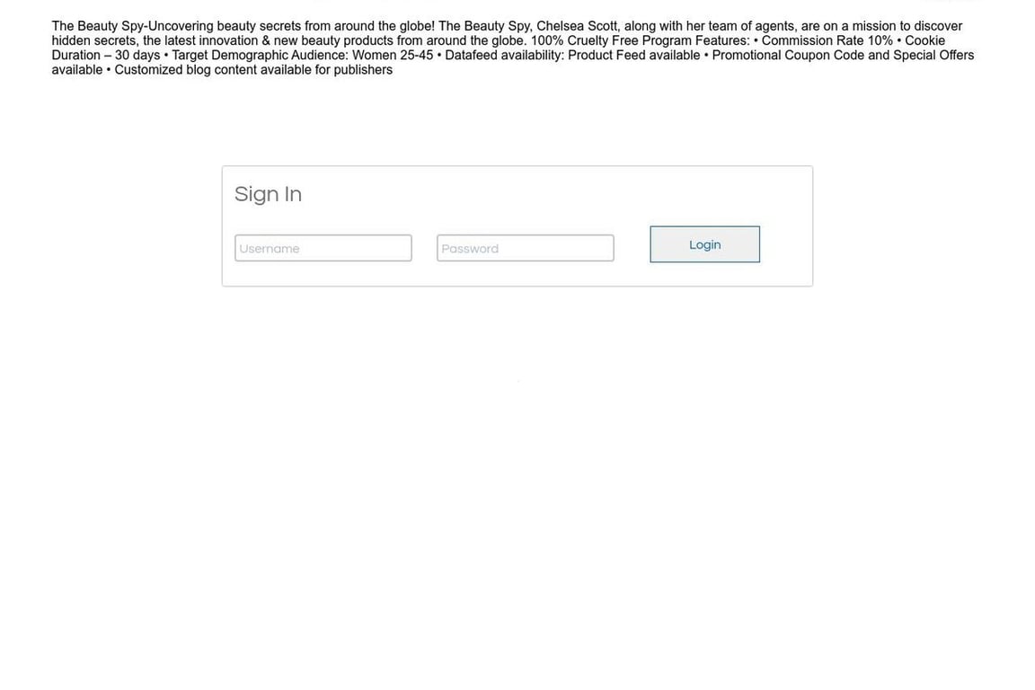 The Beauty Spy affiliate program signup page