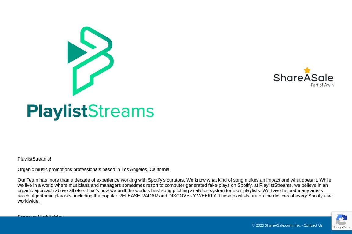 Playliststreams affiliate program signup page