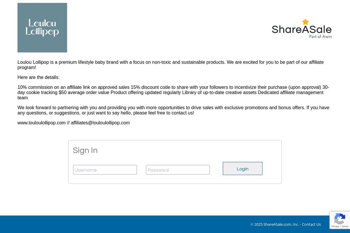 Loulou Lollipop affiliate program signup page