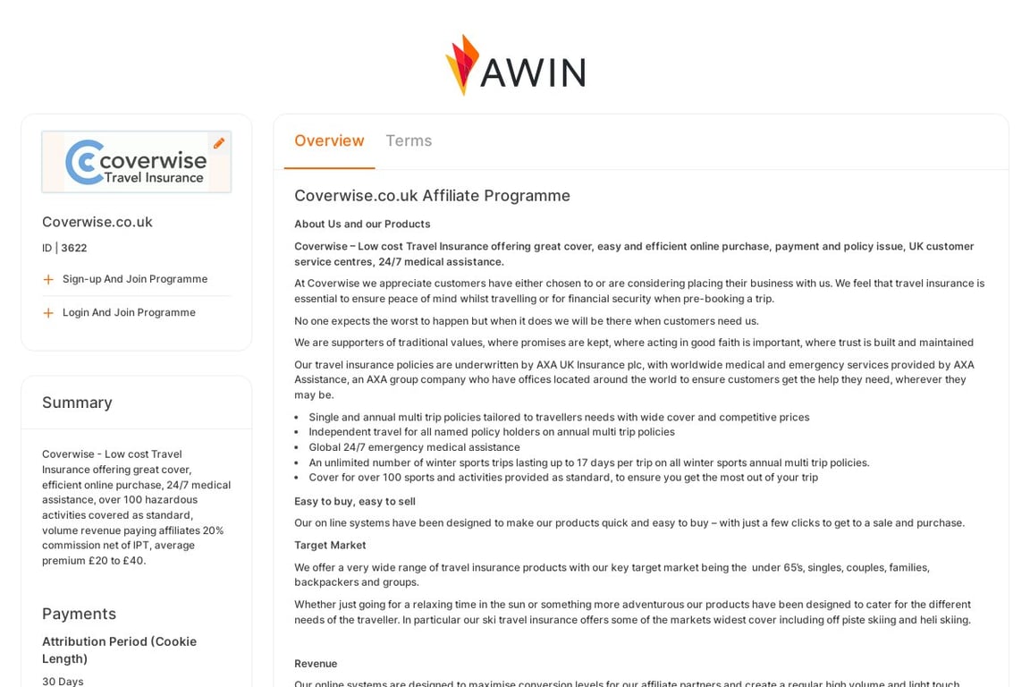 Coverwise.co.uk affiliate program signup page