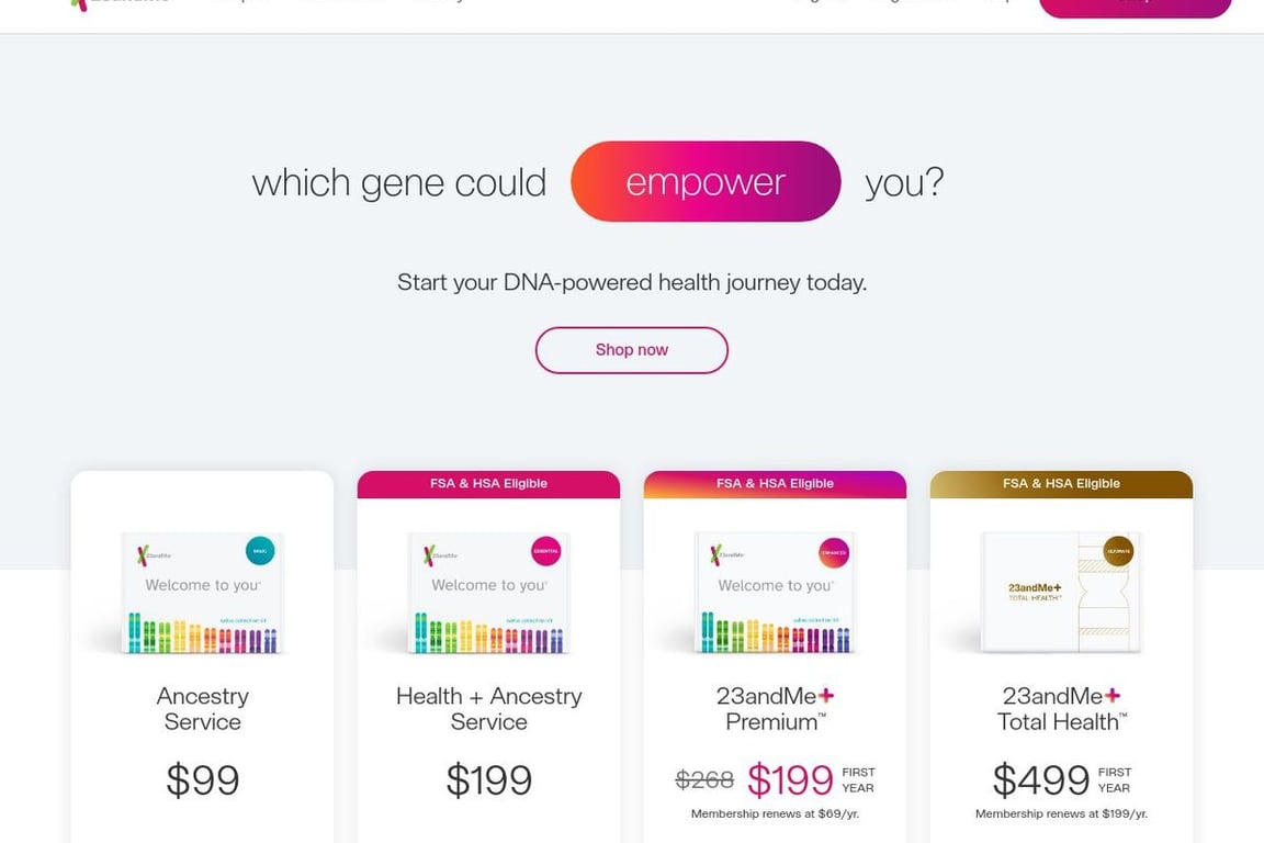23andMe homepage