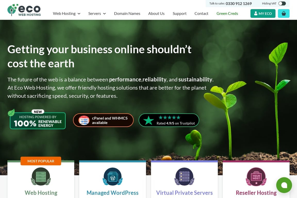 Eco Web Hosting homepage