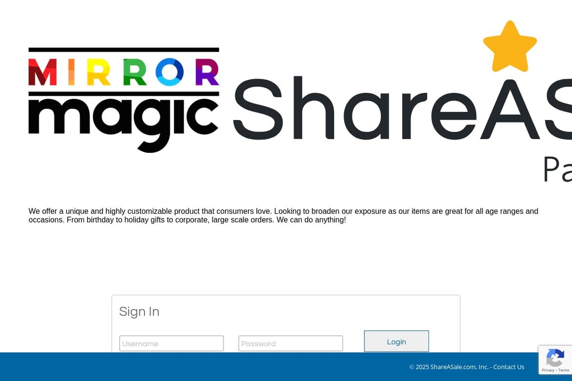 Mirror Magic affiliate program signup page