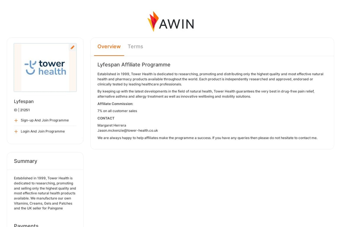 Tower Health affiliate program signup page