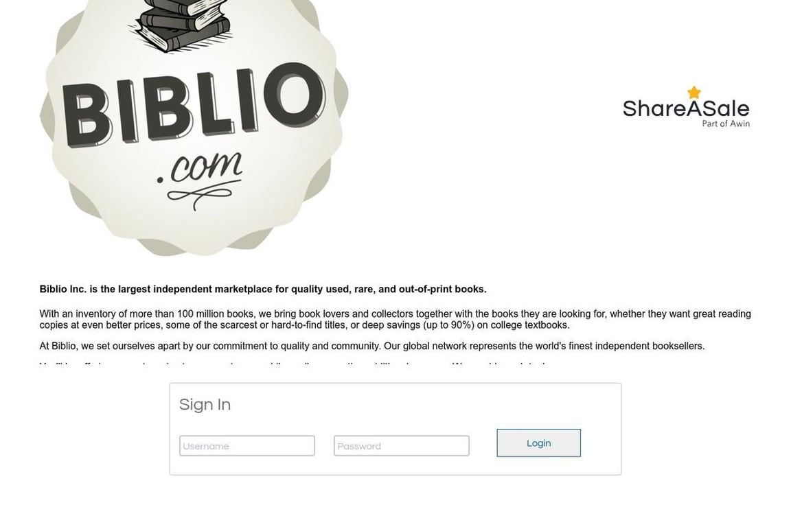 Biblio affiliate program signup page