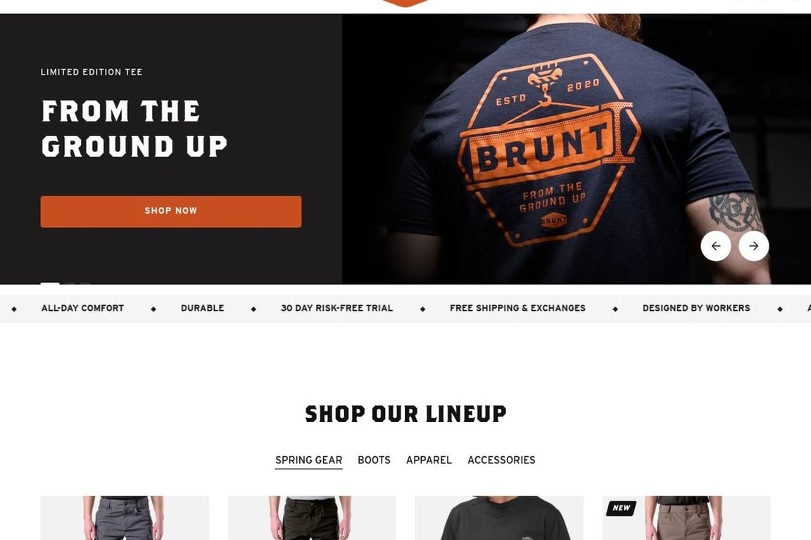 Brunt Workwear homepage