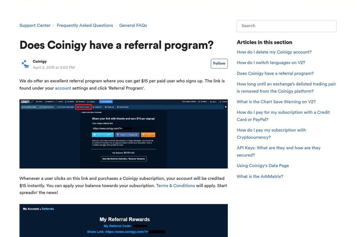 Coinigy affiliate program signup page