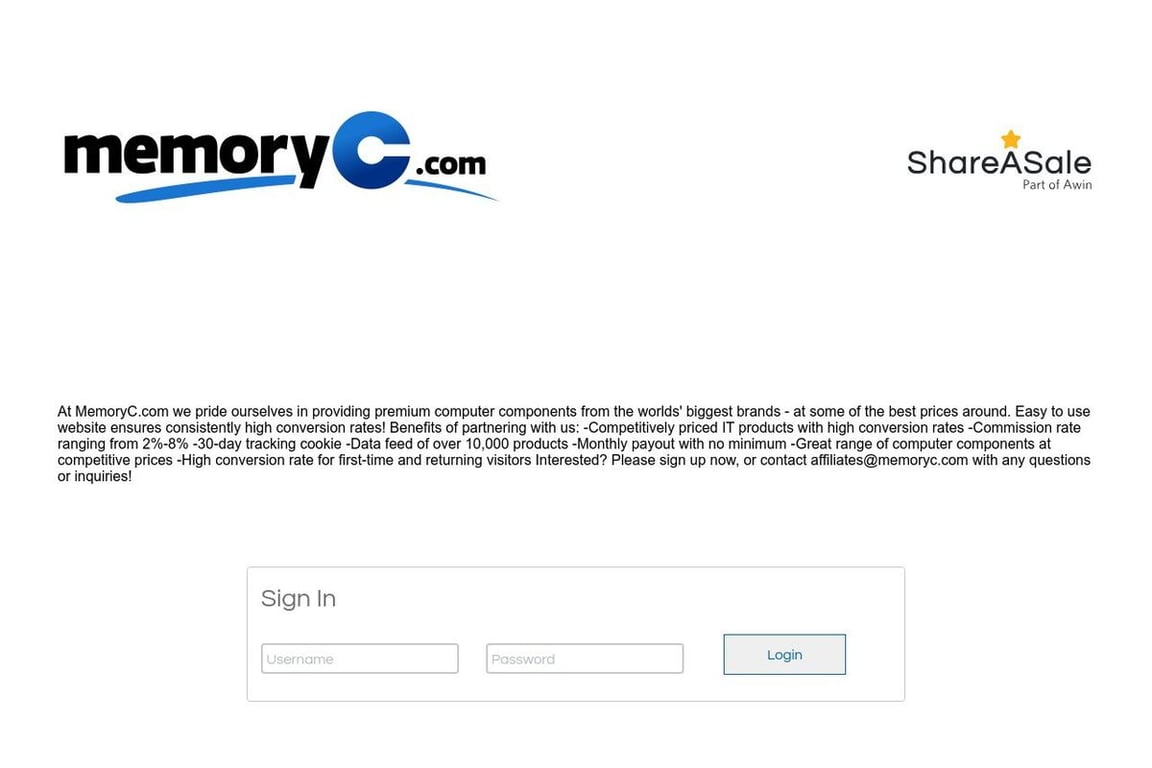 MemoryC Inc. affiliate program signup page