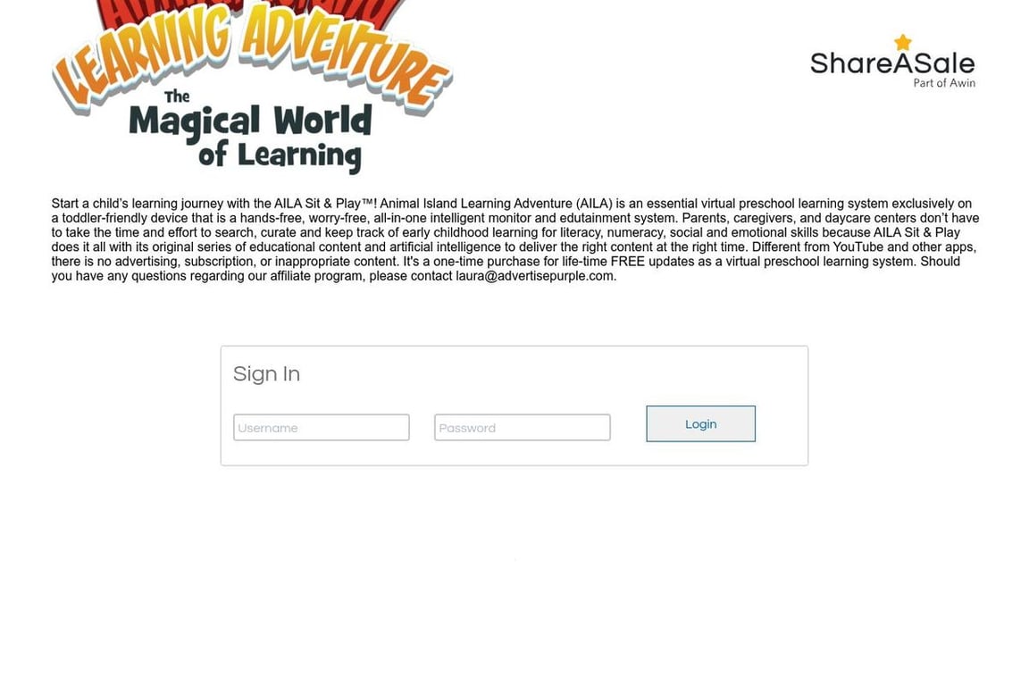 Animal Island Learning Adventure affiliate program signup page