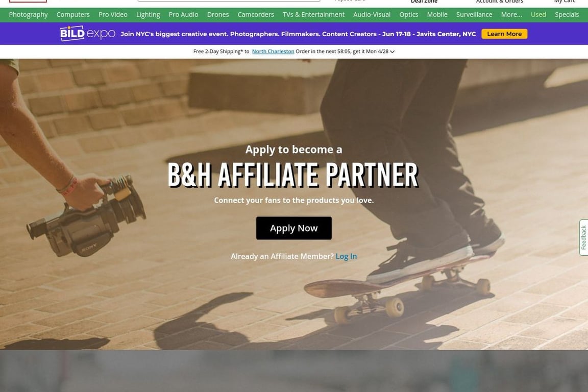 B&H Photo Video affiliate program signup page