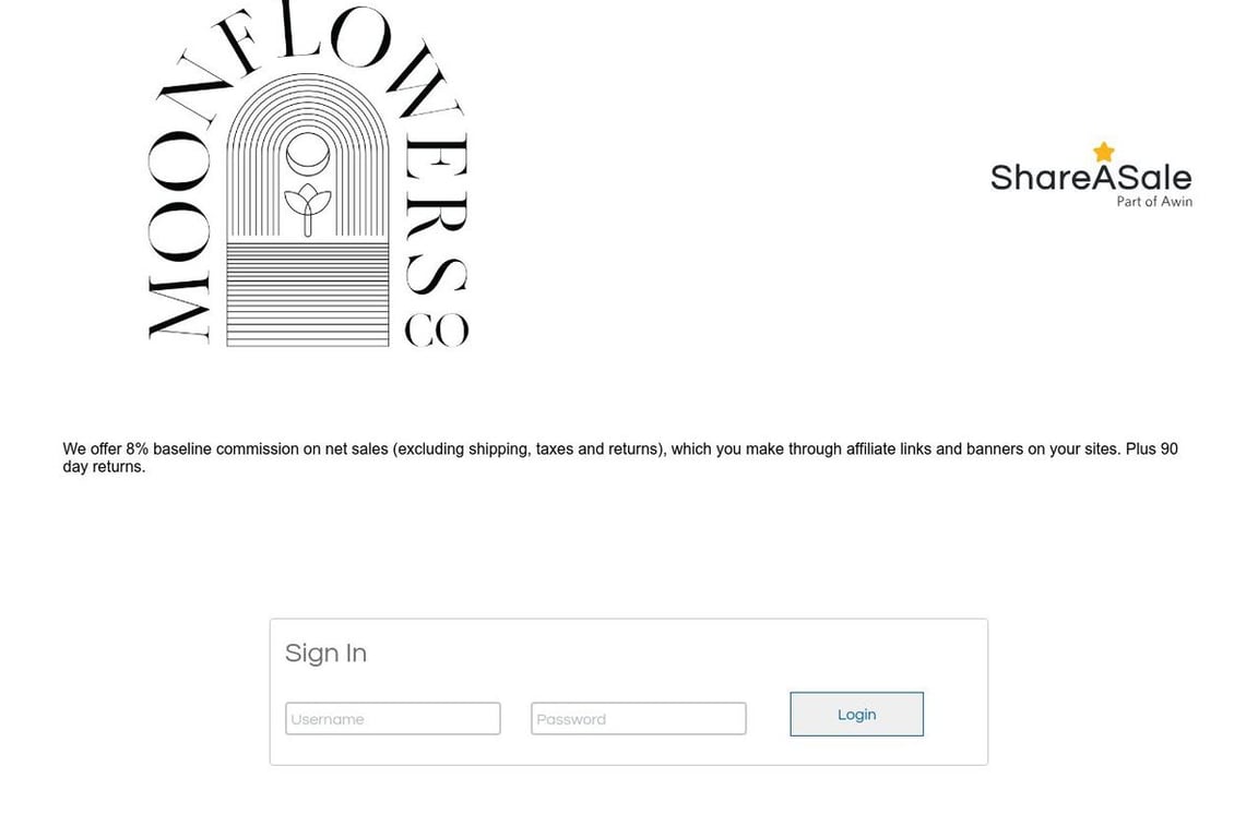 Moonflowers Co affiliate program signup page