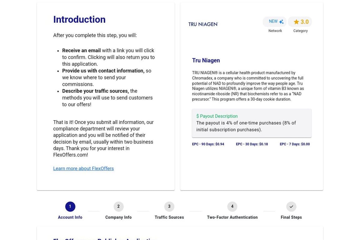 Tru Niagen affiliate program signup page