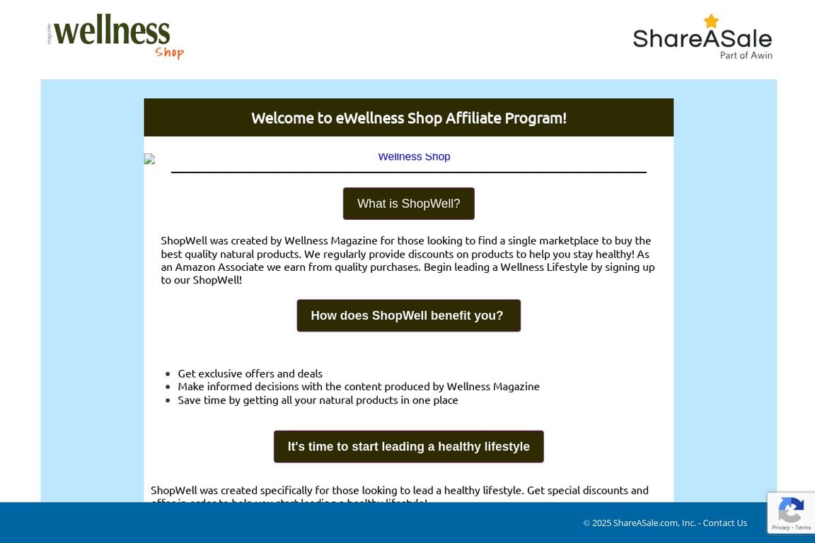 ShopWell Wellness Magazine affiliate program signup page