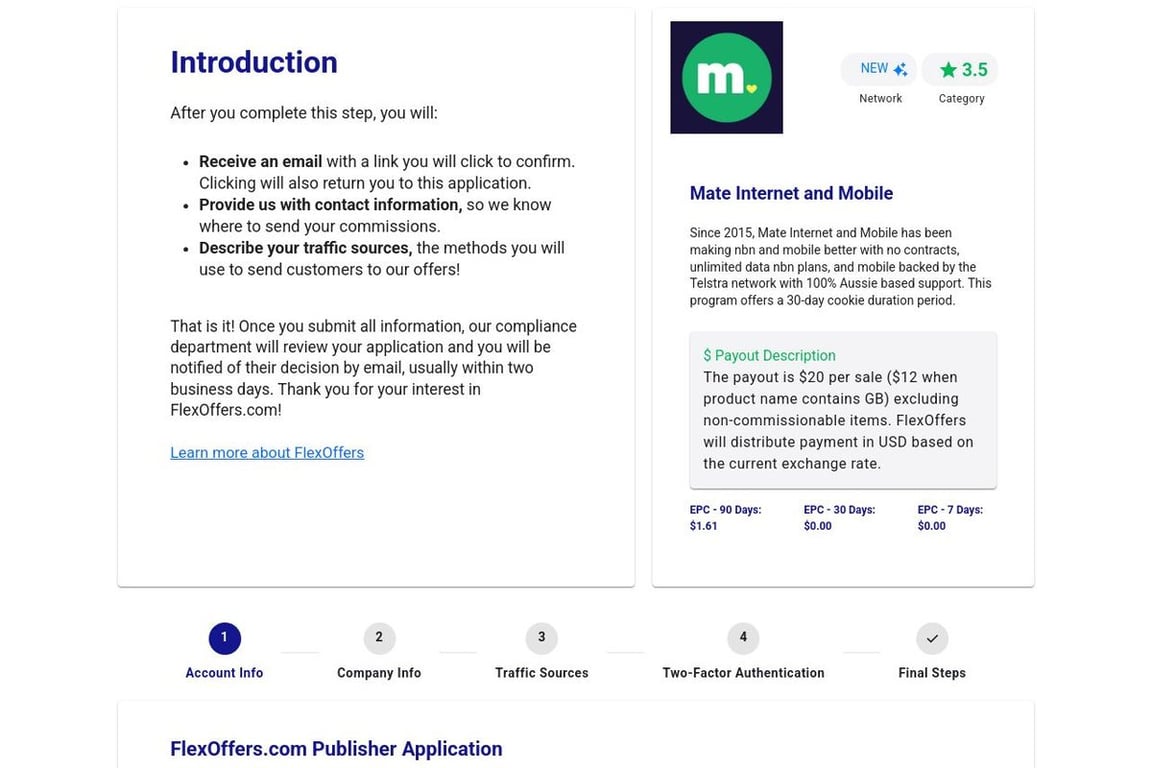 Mate Internet and Mobile affiliate program signup page