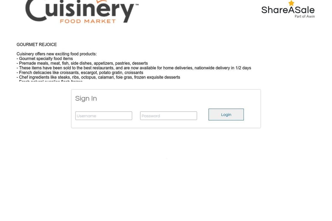Cuisinery affiliate program signup page