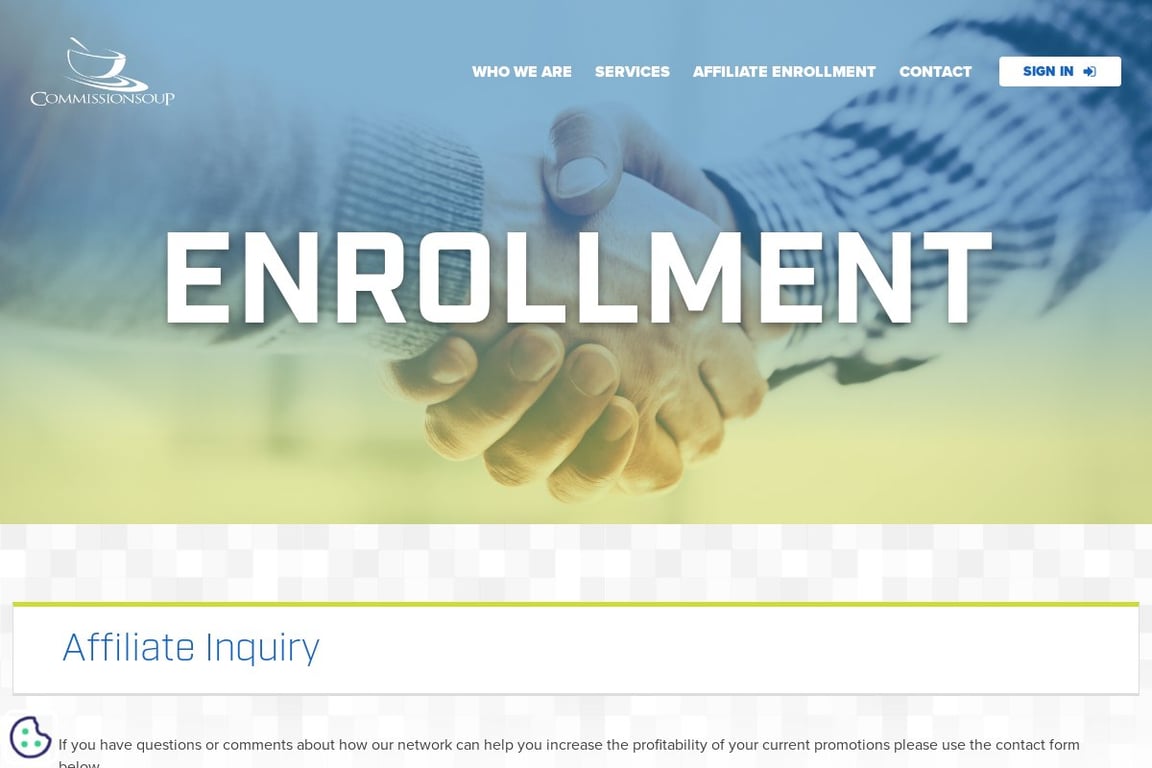 CommissionSoup affiliate program signup page