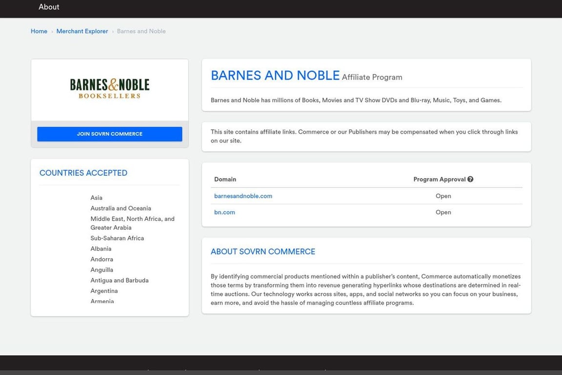 Barnes and Noble affiliate program signup page