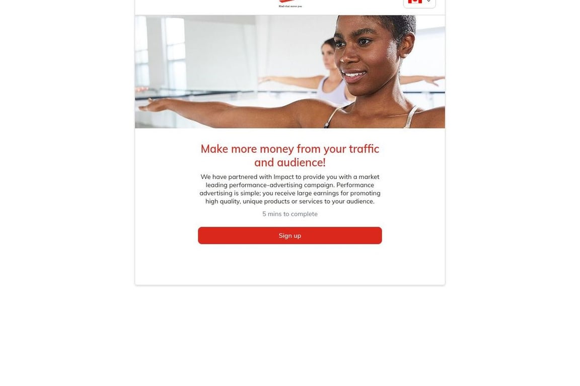 SportChek affiliate program signup page