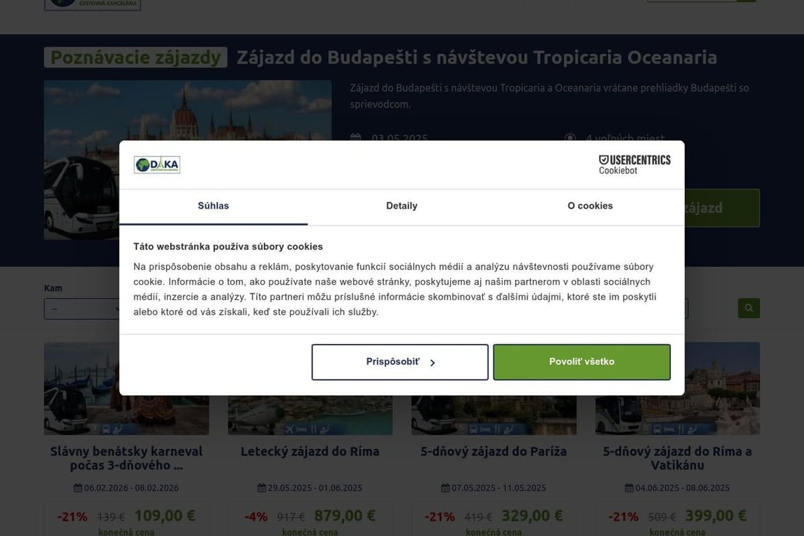 Cestovná kancelária DAKA homepage