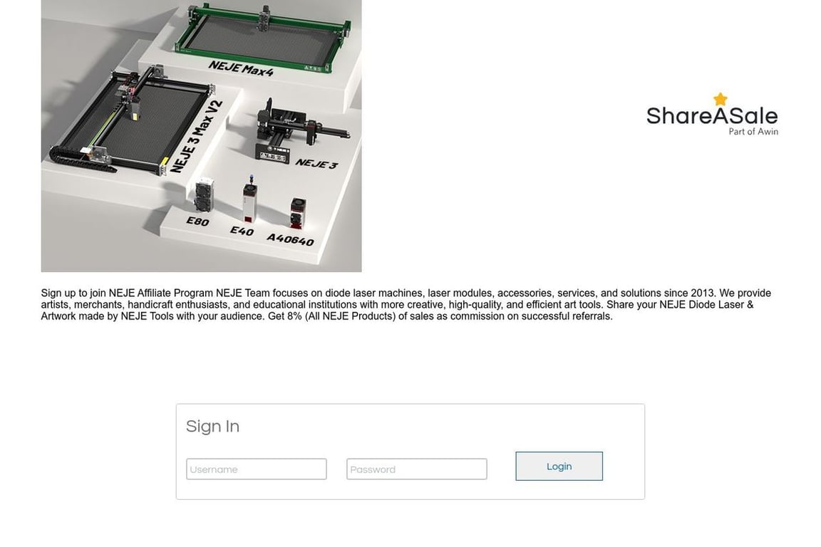 NEJE.shop affiliate program signup page