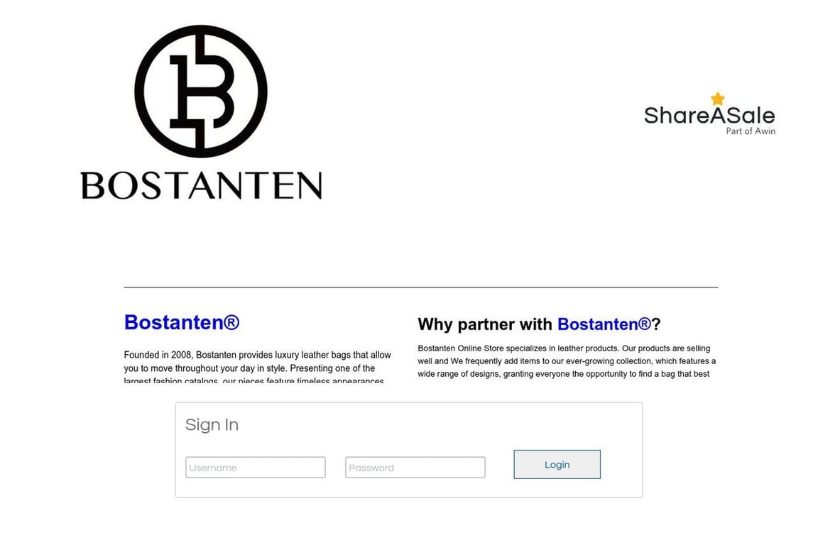 Bostanten affiliate program signup page