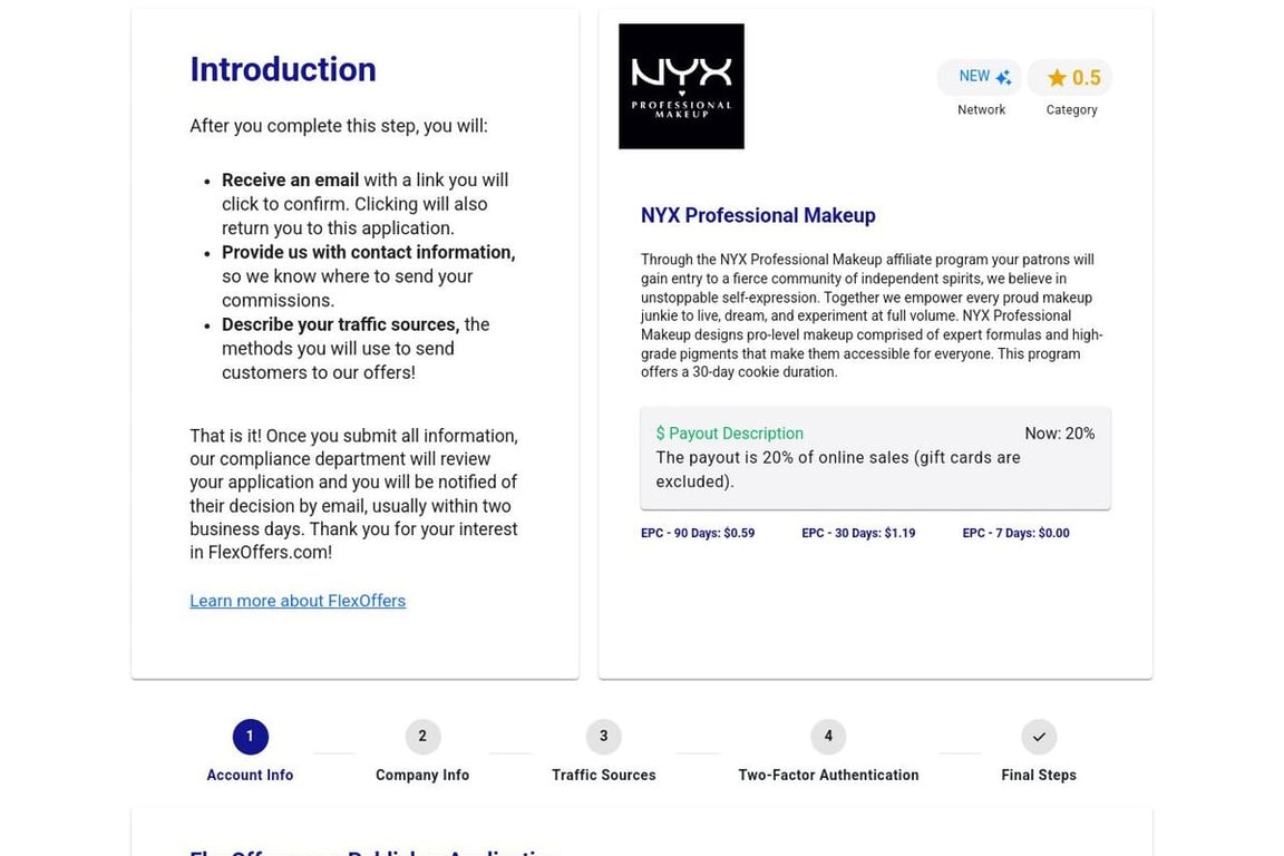 NYX Professional Makeup affiliate program signup page