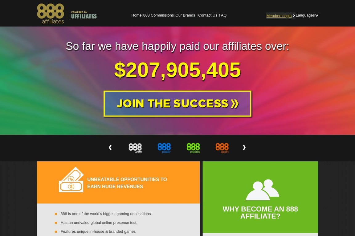 888 Sports affiliate program signup page