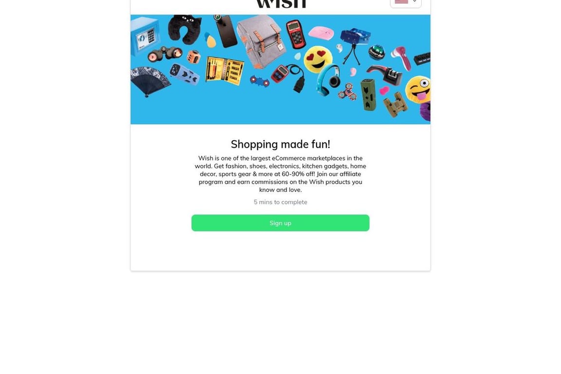 Wish affiliate program signup page